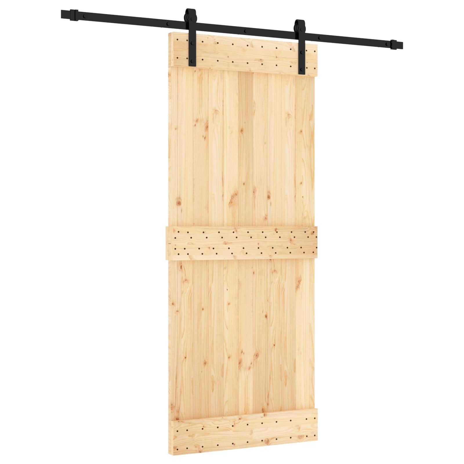 Schuifdeur Naturel en Zwart 85 x 210 cm Massief Grenenhout