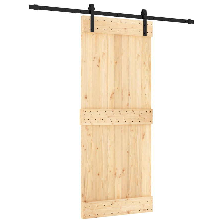 Schuifdeur Naturel en Zwart 85 x 210 cm Massief Grenenhout