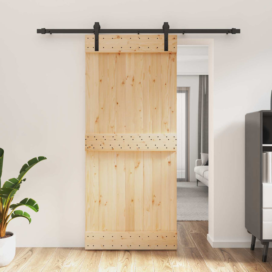 Schuifdeur Naturel en Zwart 90 x 210 cm Massief Grenenhout