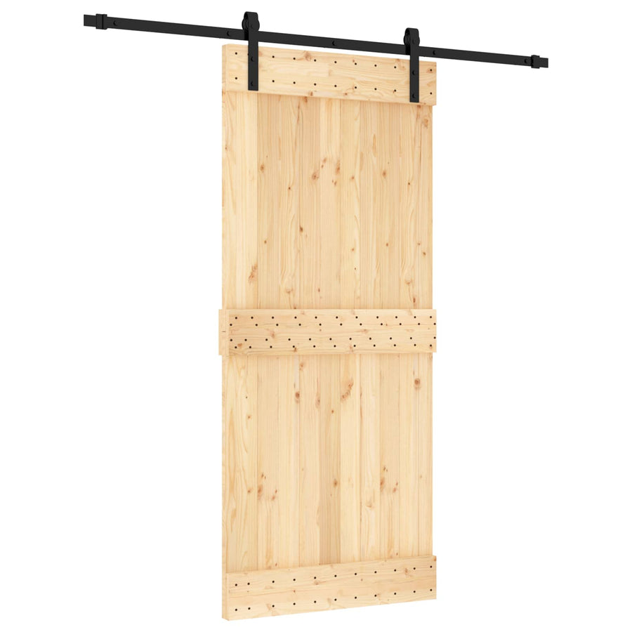 Schuifdeur Naturel en Zwart 90 x 210 cm Massief Grenenhout