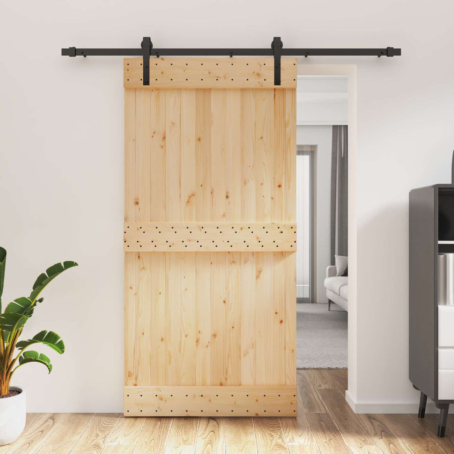 Schuifdeur Naturel en Zwart 100 x 210 cm Massief Grenenhout