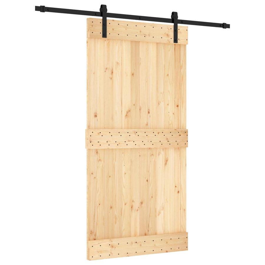 Schuifdeur Naturel en Zwart 100 x 210 cm Massief Grenenhout