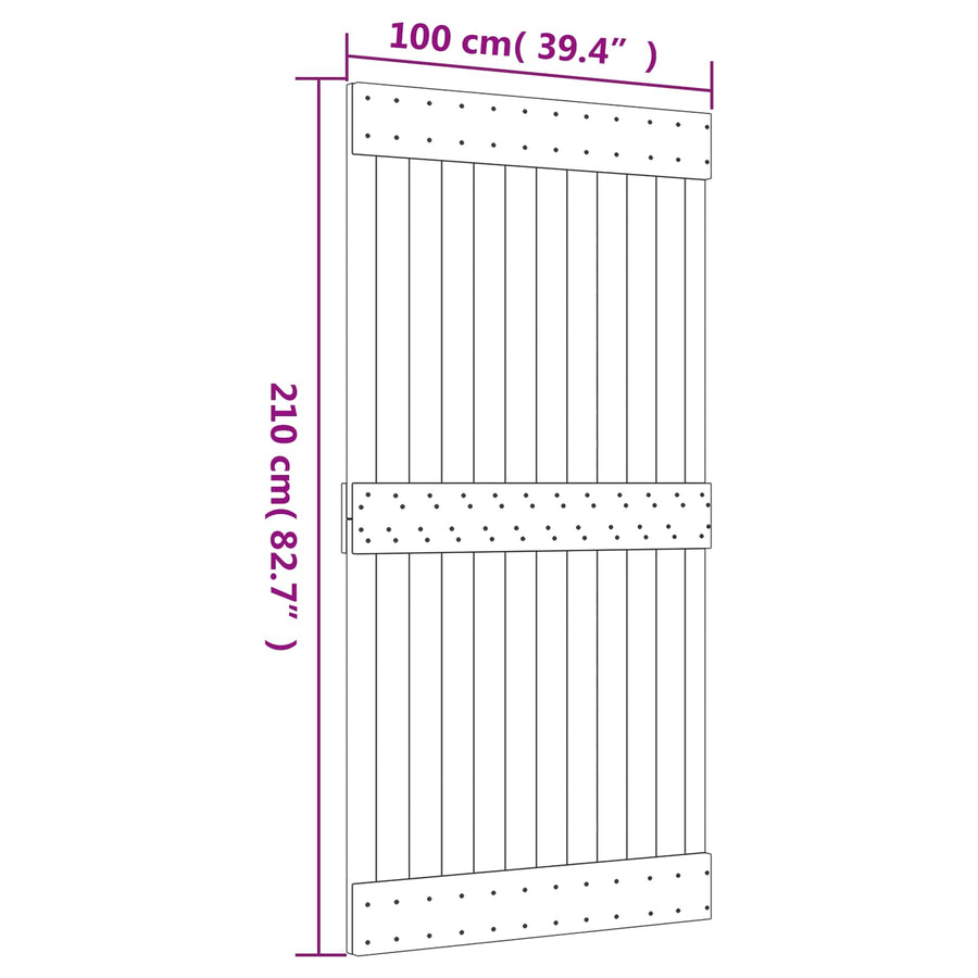 Schuifdeur Naturel en Zwart 100 x 210 cm Massief Grenenhout
