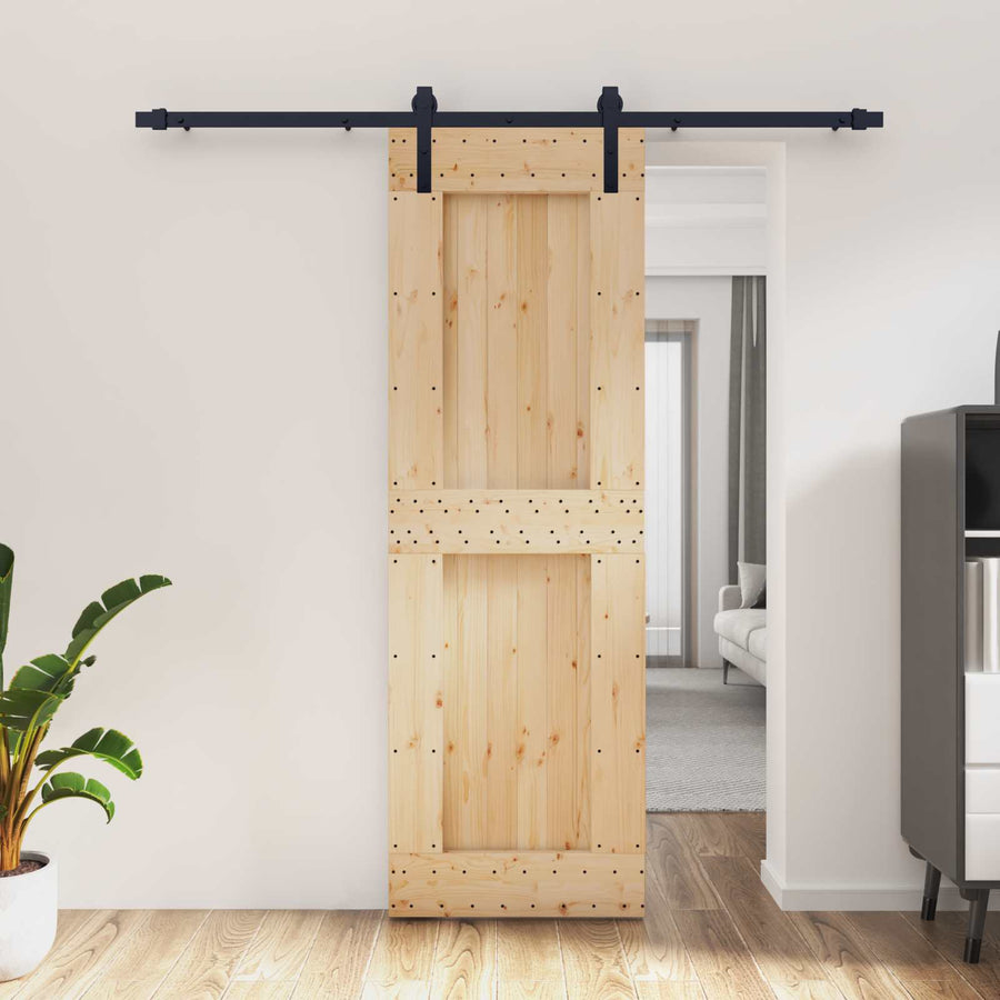 Schuifdeur Naturel en Zwart 70 x 210 cm Massief Grenenhout