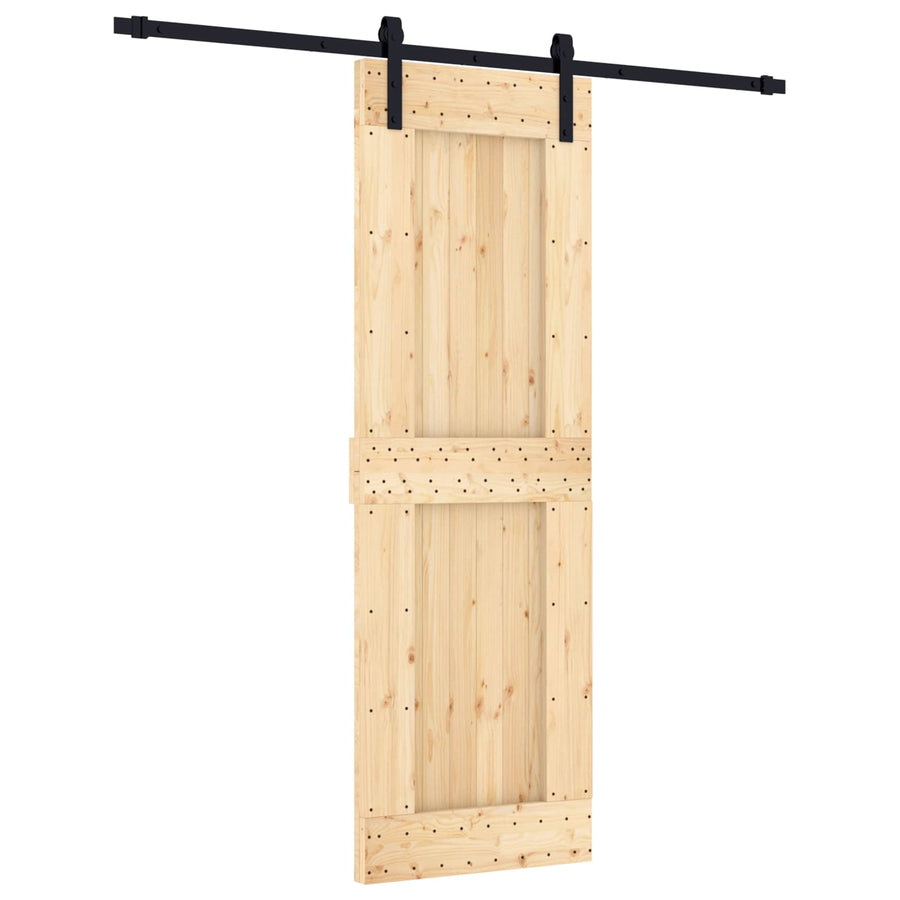Schuifdeur Naturel en Zwart 70 x 210 cm Massief Grenenhout