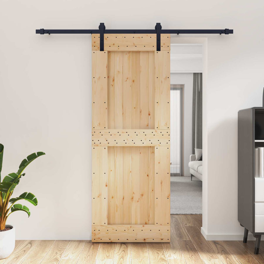Schuifdeur Naturel en Zwart 80 x 210 cm Massief Grenenhout