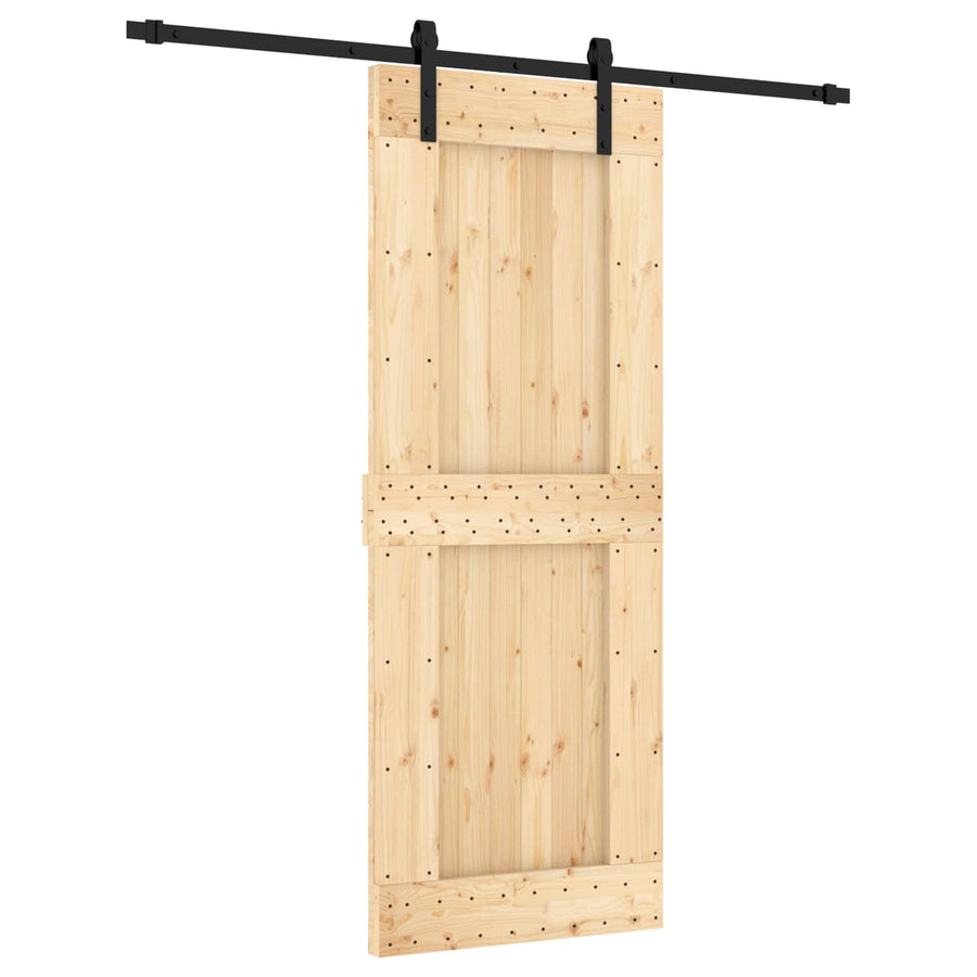 Schuifdeur Naturel en Zwart 80 x 210 cm Massief Grenenhout