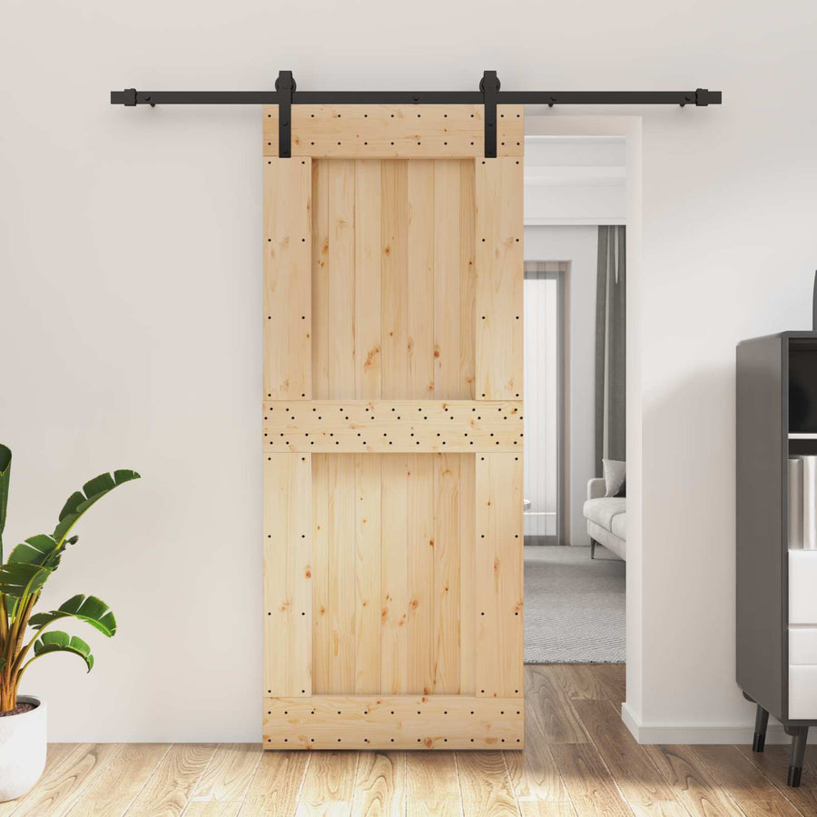 Schuifdeur Naturel en Zwart 85 x 210 cm Massief Grenenhout