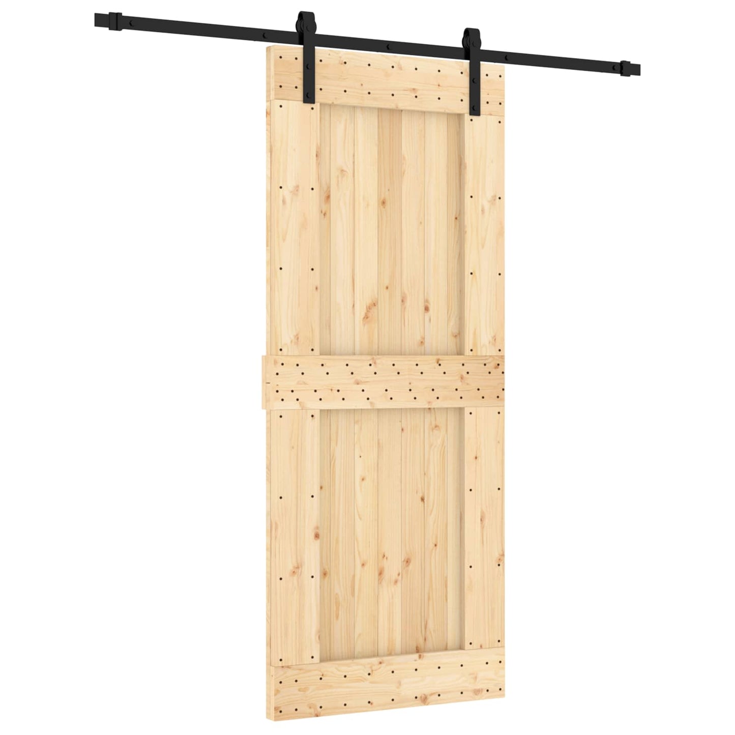 Schuifdeur Naturel en Zwart 85 x 210 cm Massief Grenenhout