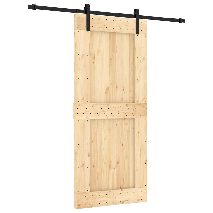 Schuifdeur Naturel en Zwart 90 x 210 cm Massief Grenenhout