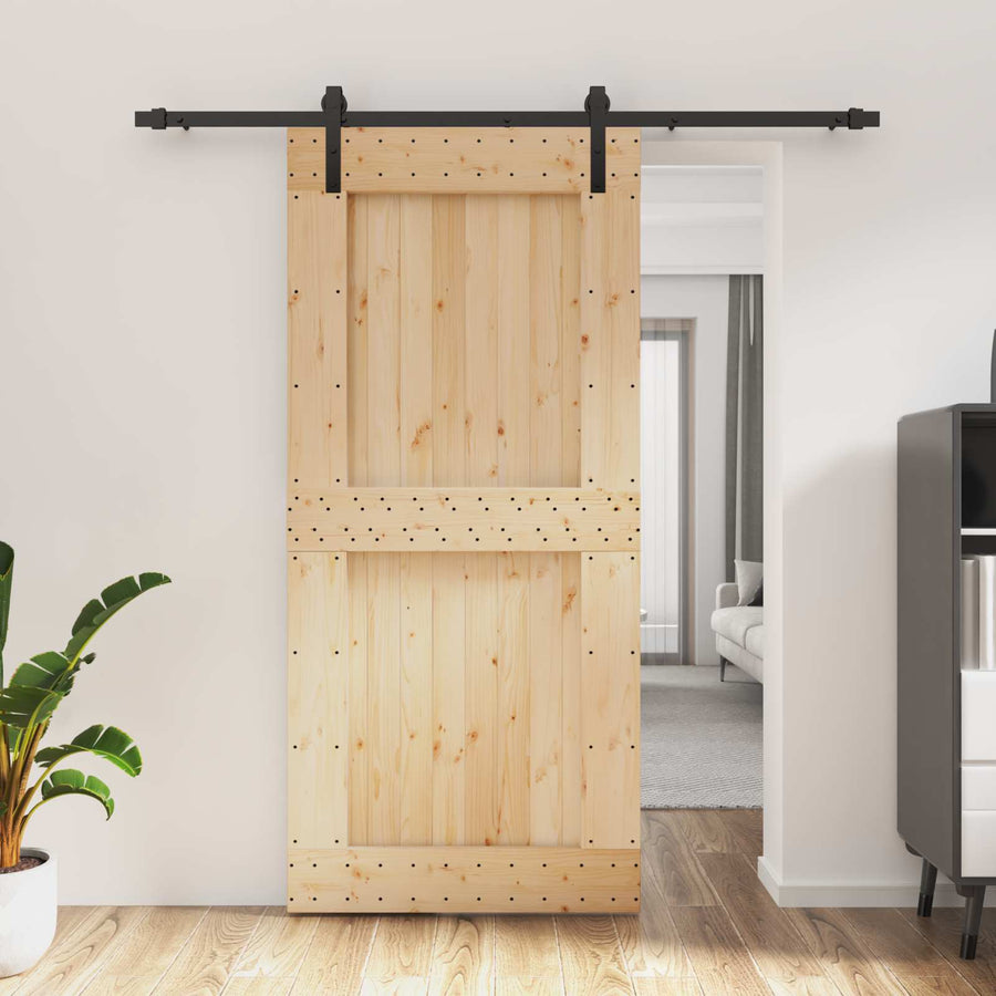 Schuifdeur Naturel en Zwart 95 x 210 cm Massief Grenenhout