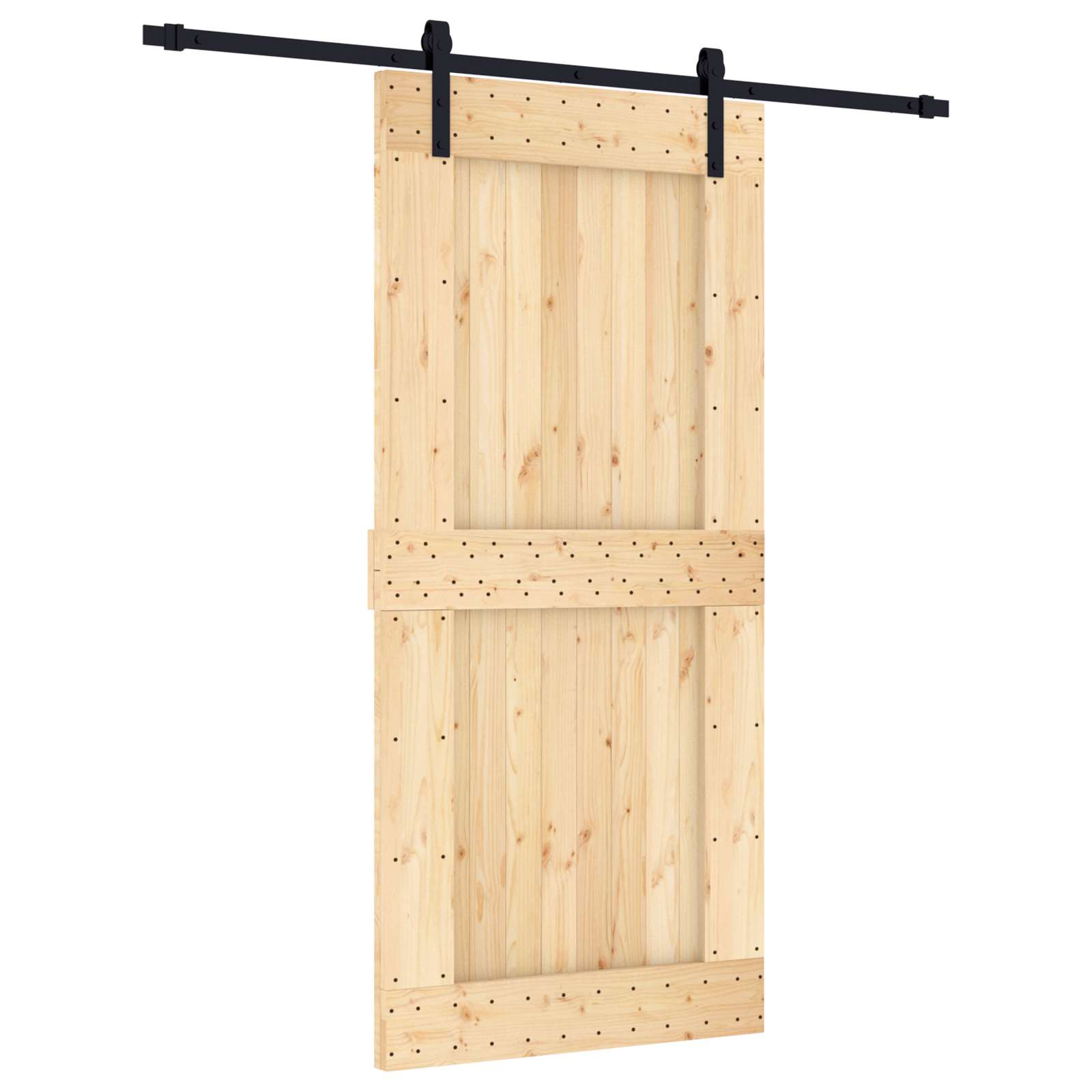 Schuifdeur Naturel en Zwart 95 x 210 cm Massief Grenenhout