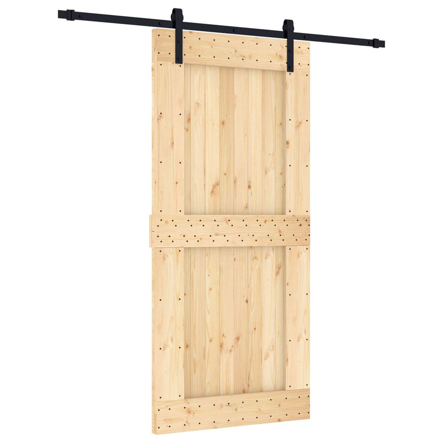 Schuifdeur Naturel en Zwart 95 x 210 cm Massief Grenenhout
