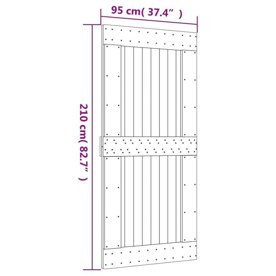 Schuifdeur Naturel en Zwart 95 x 210 cm Massief Grenenhout