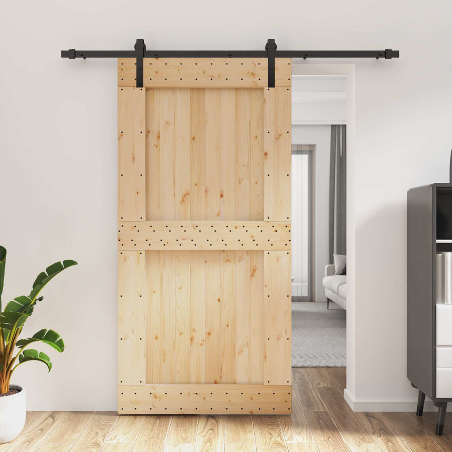 Schuifdeur Naturel en Zwart 100 x 210 cm Massief Grenenhout