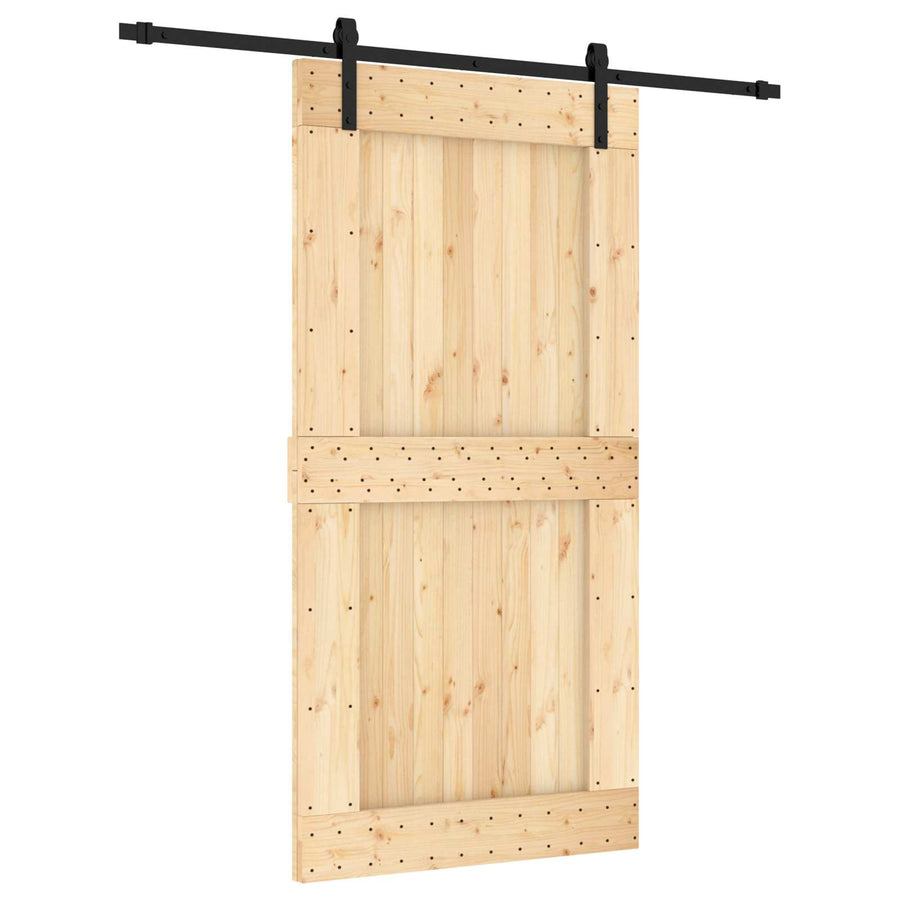 Schuifdeur Naturel en Zwart 100 x 210 cm Massief Grenenhout