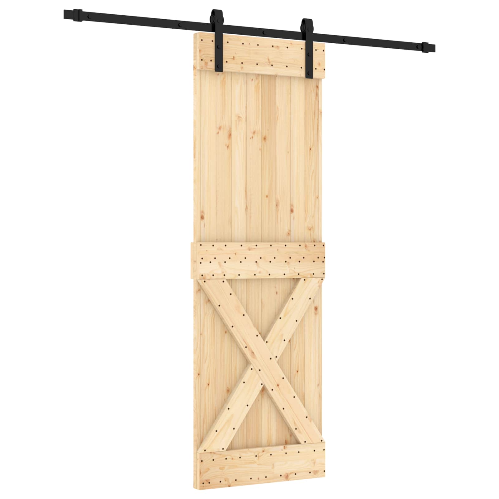 Schuifdeur Naturel en Zwart 70 x 210 cm Massief Grenenhout