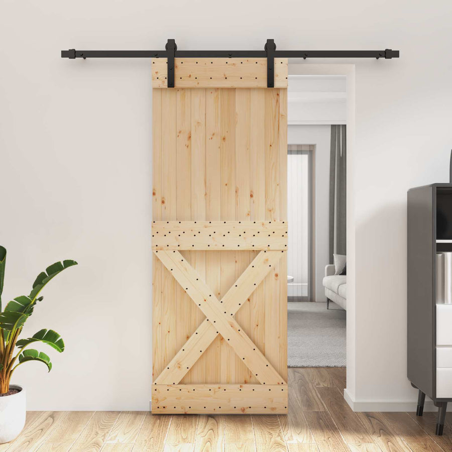 Schuifdeur Naturel en Zwart 80 x 210 cm Massief Grenenhout