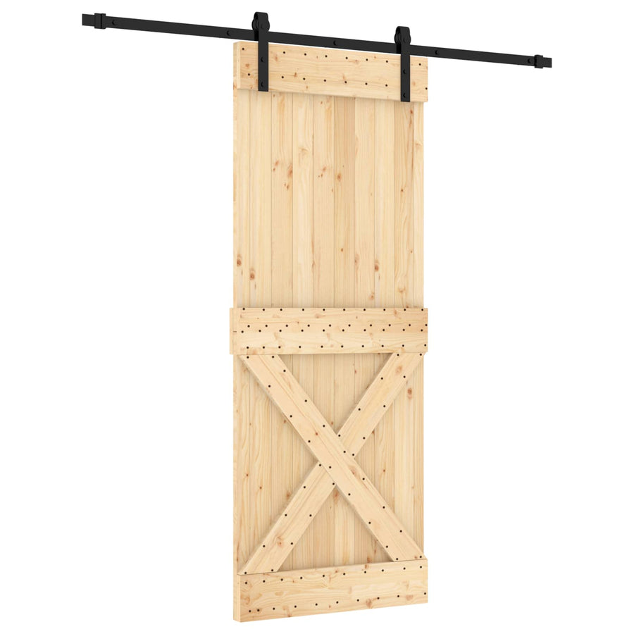 Schuifdeur Naturel en Zwart 80 x 210 cm Massief Grenenhout