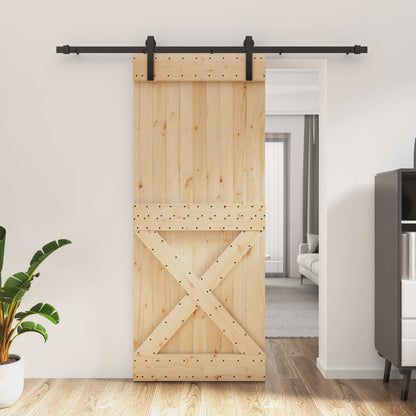 Schuifdeur Naturel en Zwart 85 x 210 cm Massief Grenenhout