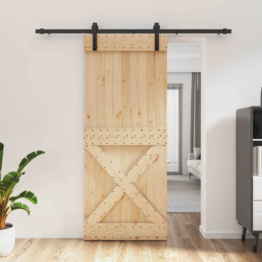 Schuifdeur Naturel en Zwart 85 x 210 cm Massief Grenenhout