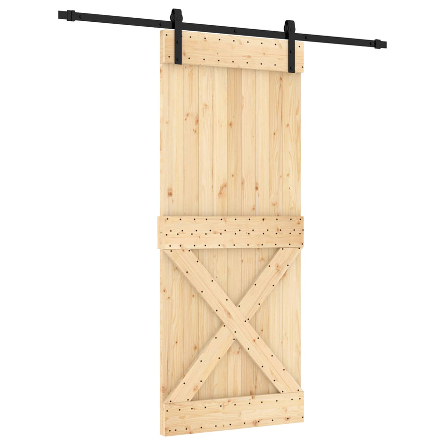 Schuifdeur Naturel en Zwart 85 x 210 cm Massief Grenenhout