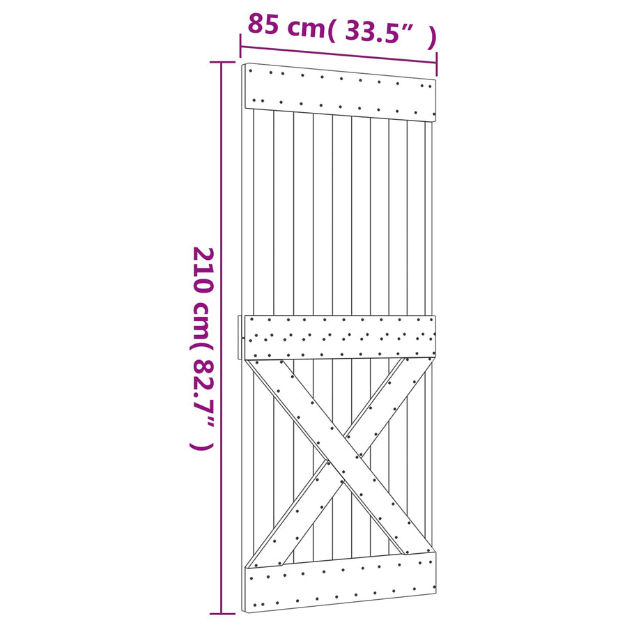 Schuifdeur Naturel en Zwart 85 x 210 cm Massief Grenenhout