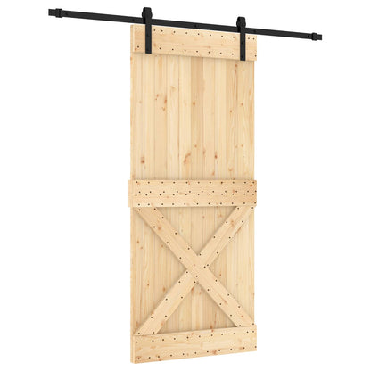 Schuifdeur Naturel en Zwart 90 x 210 cm Massief Grenenhout