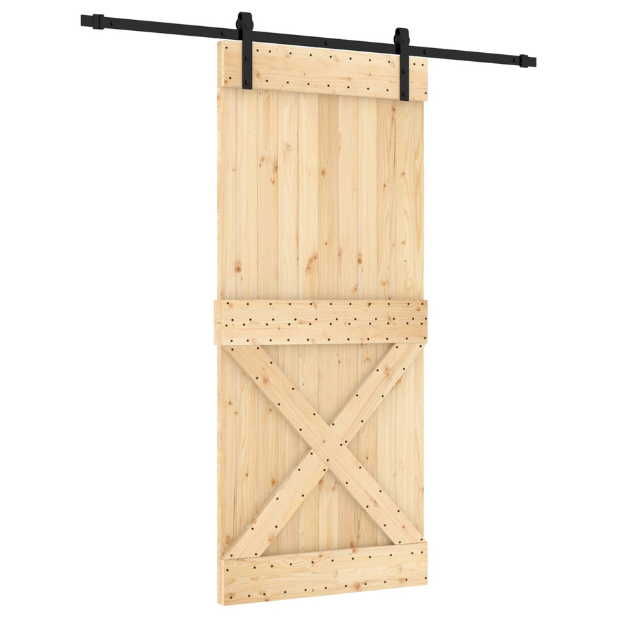 Schuifdeur Naturel en Zwart 90 x 210 cm Massief Grenenhout