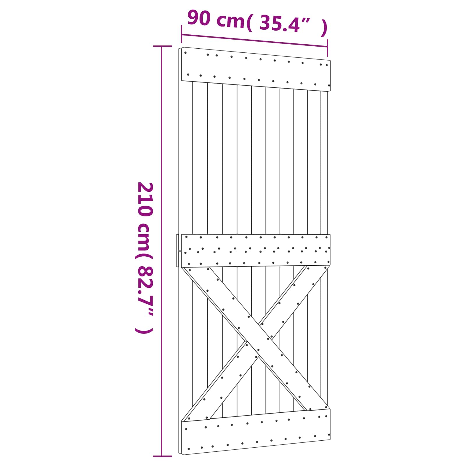 Schuifdeur Naturel en Zwart 90 x 210 cm Massief Grenenhout