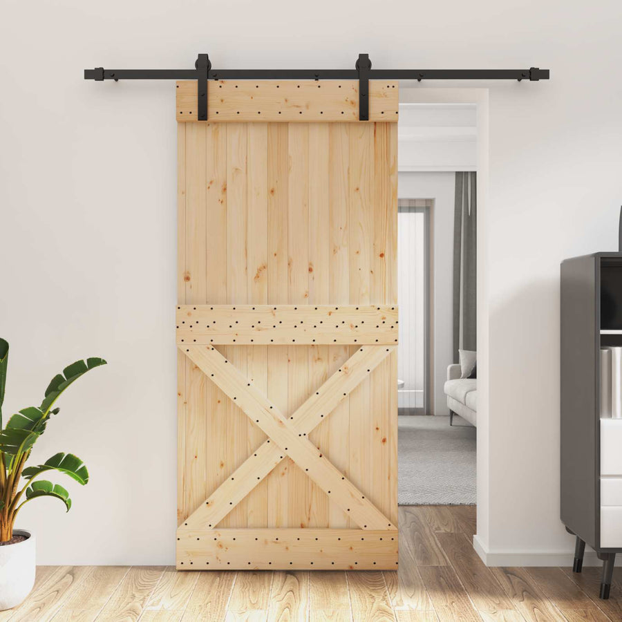 Schuifdeur Naturel en Zwart 95 x 210 cm Massief Grenenhout