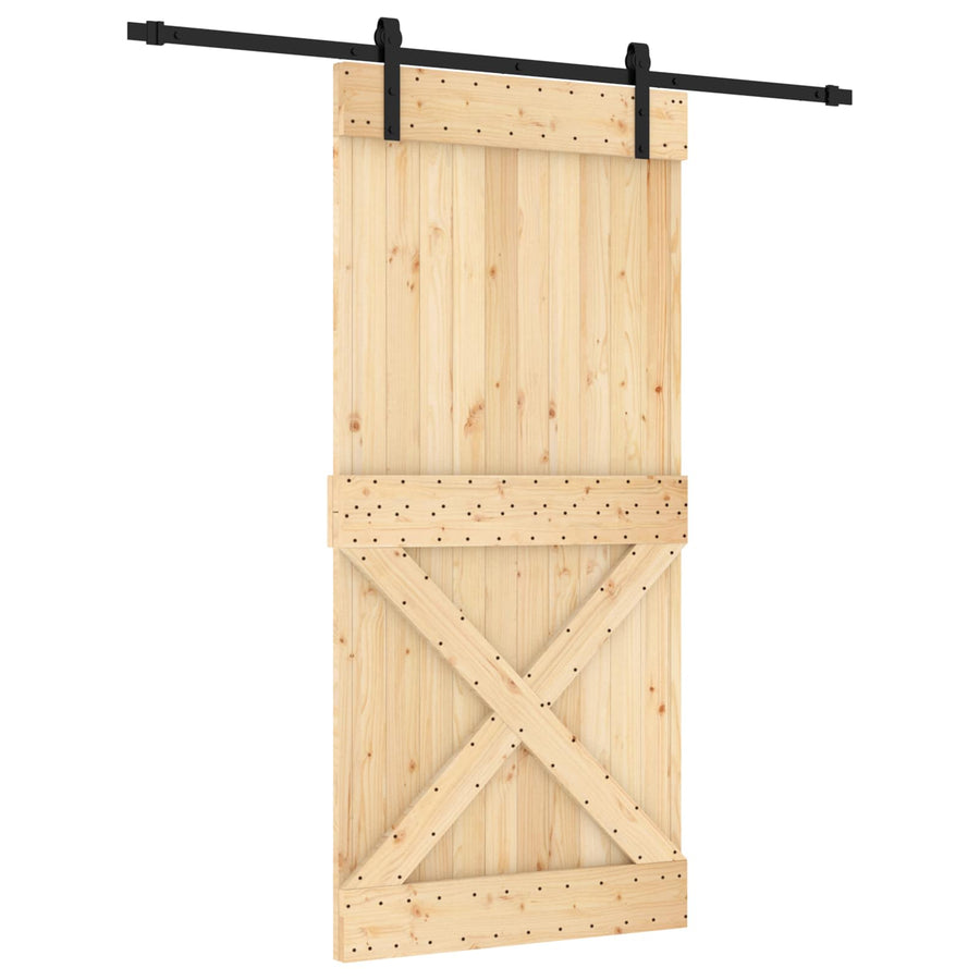Schuifdeur Naturel en Zwart 95 x 210 cm Massief Grenenhout