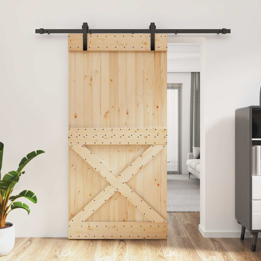 Schuifdeur Naturel en Zwart 100 x 210 cm Massief Grenenhout
