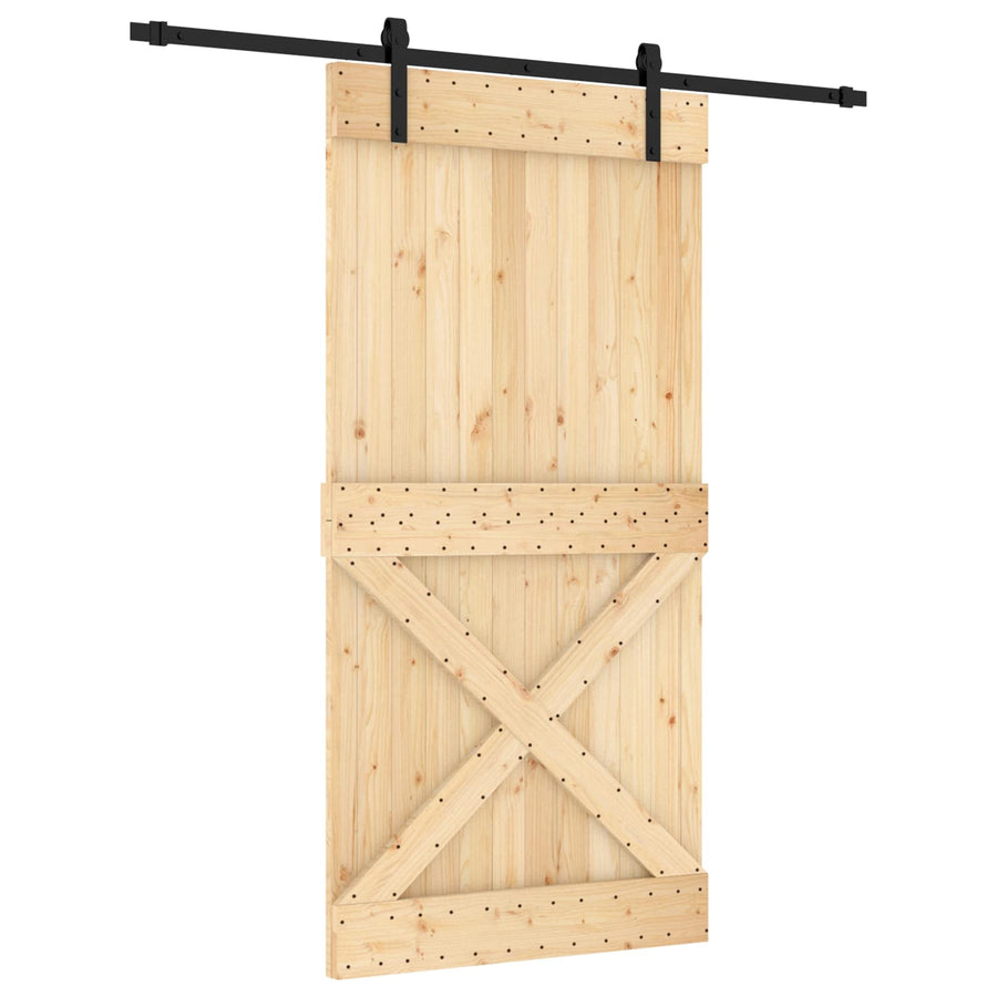 Schuifdeur Naturel en Zwart 100 x 210 cm Massief Grenenhout