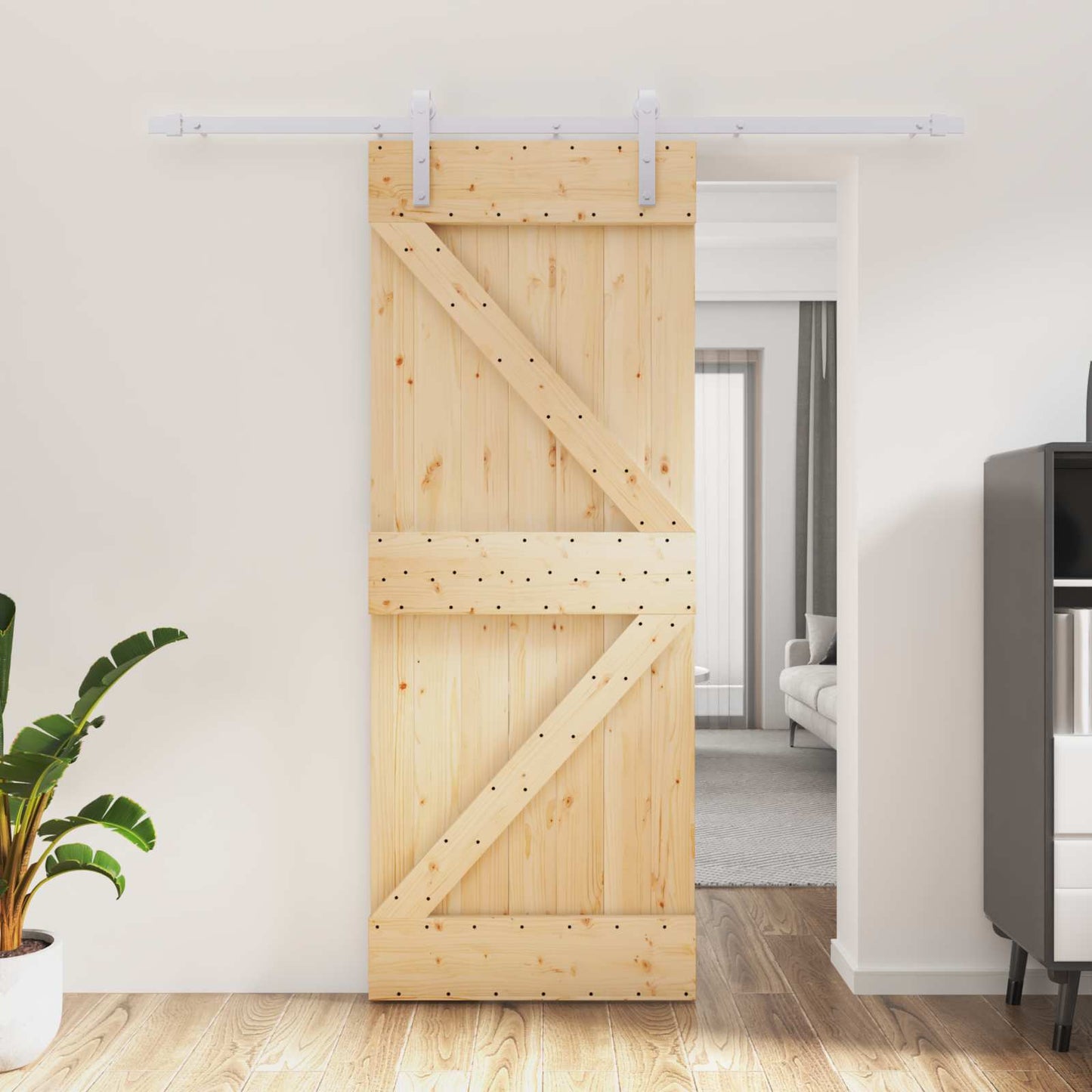 Schuifdeur Natuurlijk en Wit 80 x 210 cm Massief grenenhout