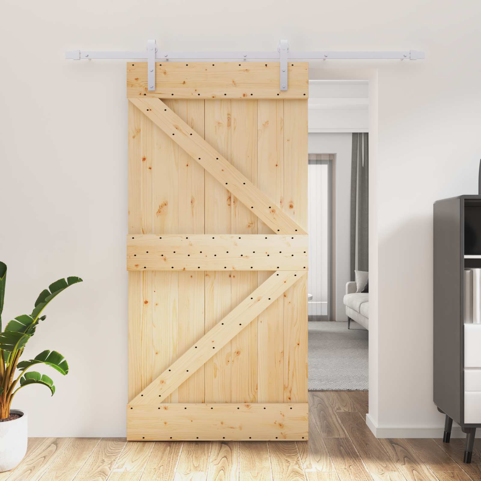 Schuifdeur Natuurlijk en Wit 100 x 210 cm Massief grenenhout