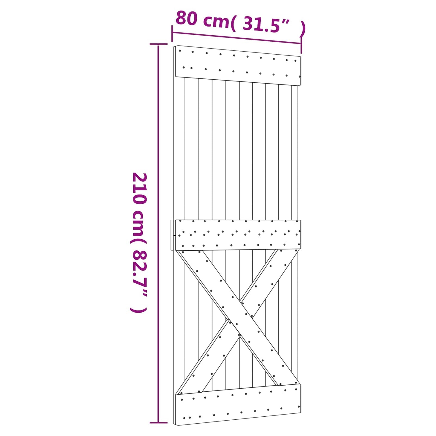 Schuifdeur Natuurlijk en Wit 80 x 210 cm Massief Grenenhout