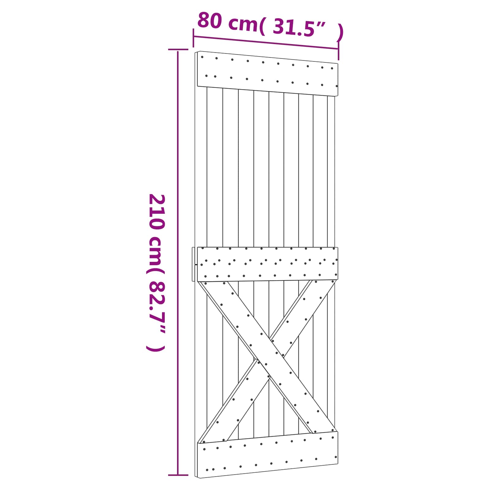 Schuifdeur Natuurlijk en Wit 80 x 210 cm Massief Grenenhout