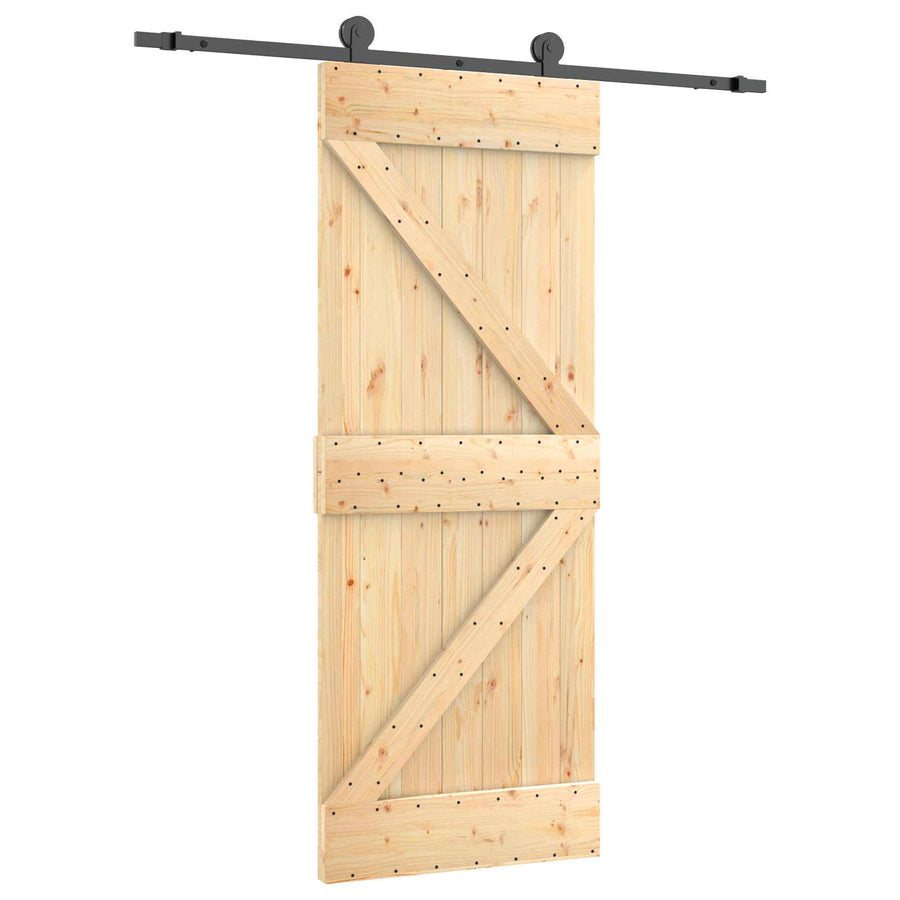 Schuifdeur Naturel en Zwart 70 x 210 cm Massief Grenenhout