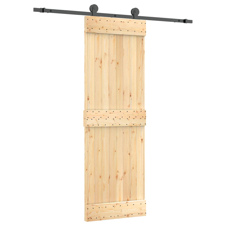 Schuifdeur Naturel en Zwart 70 x 210 cm Massief Grenenhout