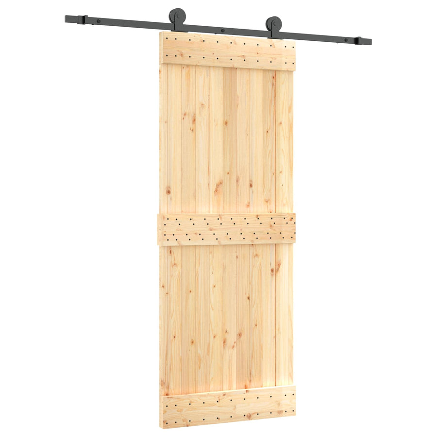 Schuifdeur Naturel en Zwart 80 x 210 cm Massief Grenenhout