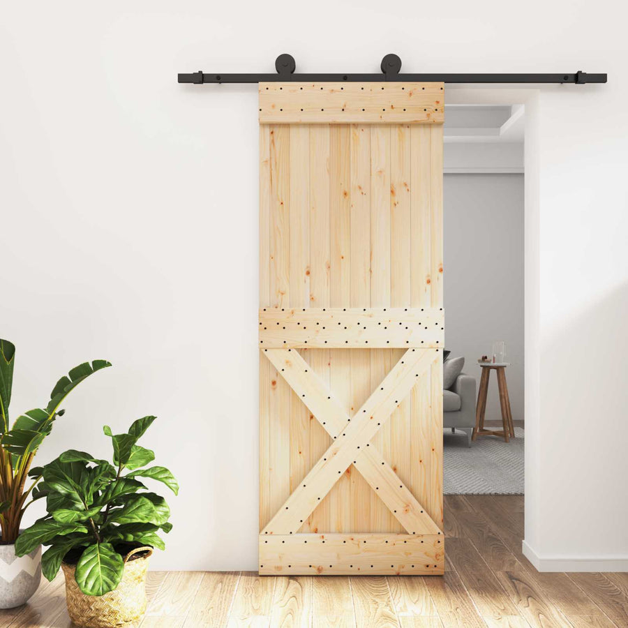 Schuifdeur Naturel en Zwart 80 x 210 cm Massief Grenenhout