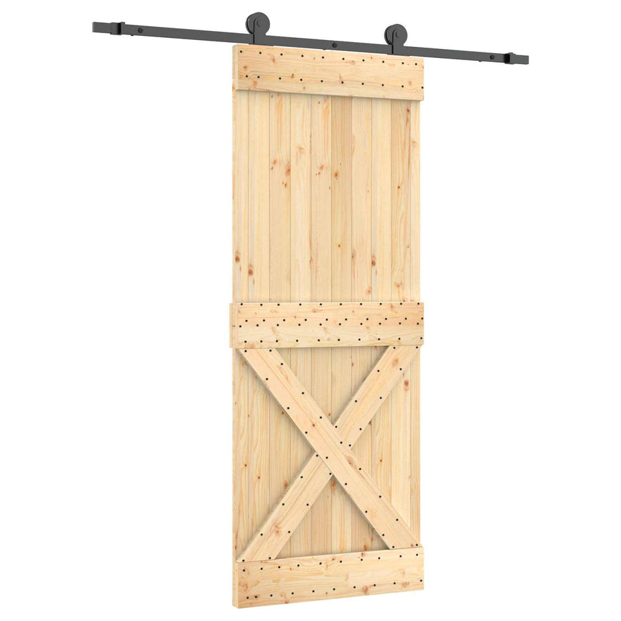 Schuifdeur Naturel en Zwart 80 x 210 cm Massief Grenenhout