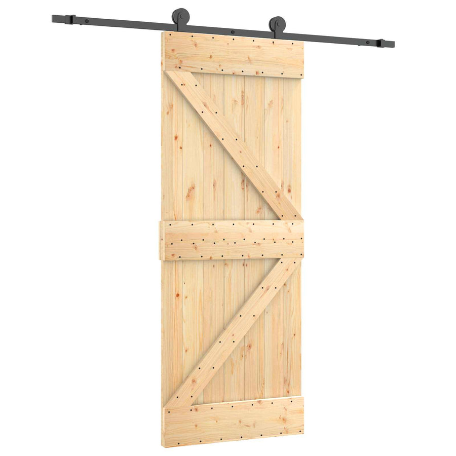Schuifdeur Naturel en Zwart 70 x 210 cm Massief Grenenhout
