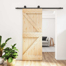 Schuifdeur Naturel en Zwart 85 x 210 cm Massief Grenenhout