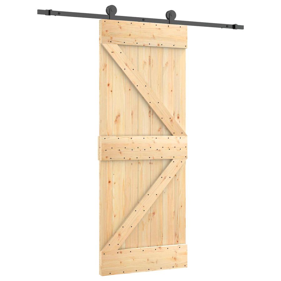 Schuifdeur Naturel en Zwart 85 x 210 cm Massief Grenenhout