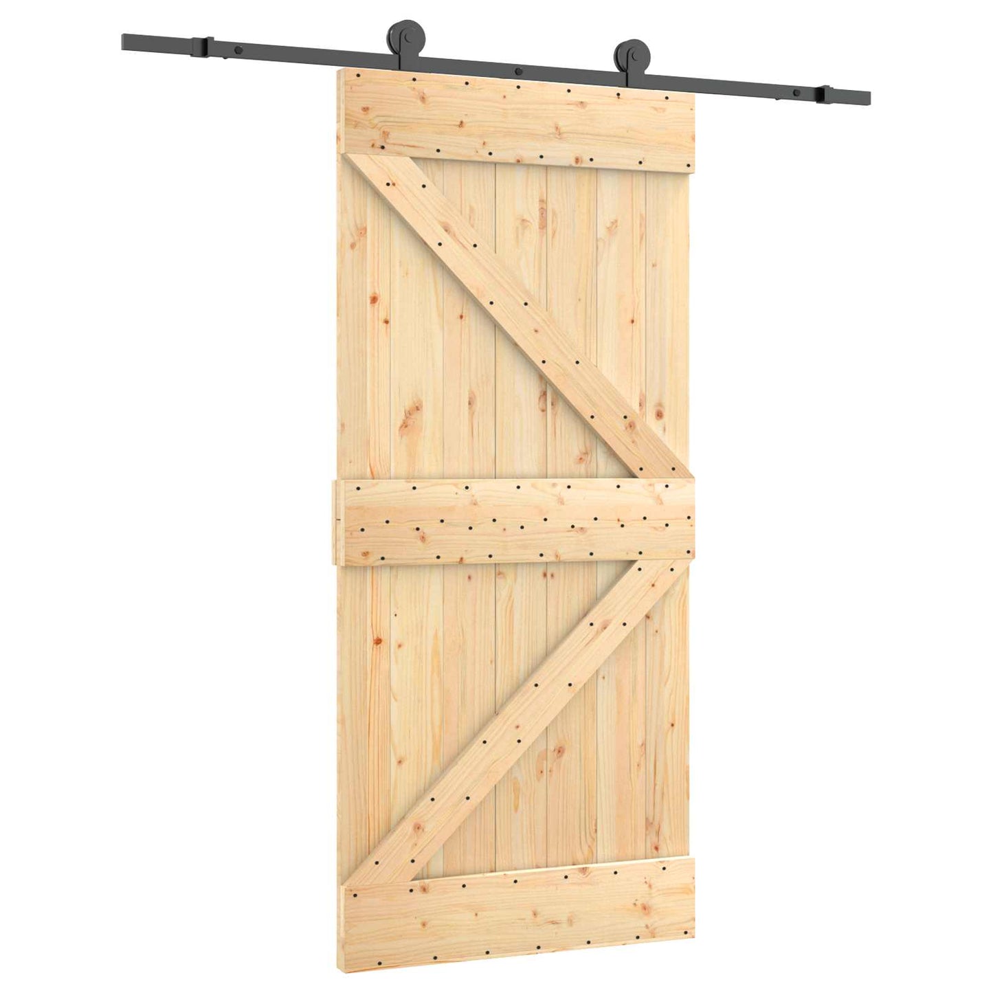 Schuifdeur Naturel en Zwart 95 x 210 cm Massief Grenenhout