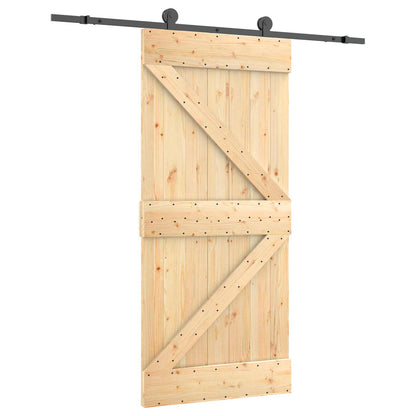 Schuifdeur Naturel en Zwart 95 x 210 cm Massief Grenenhout