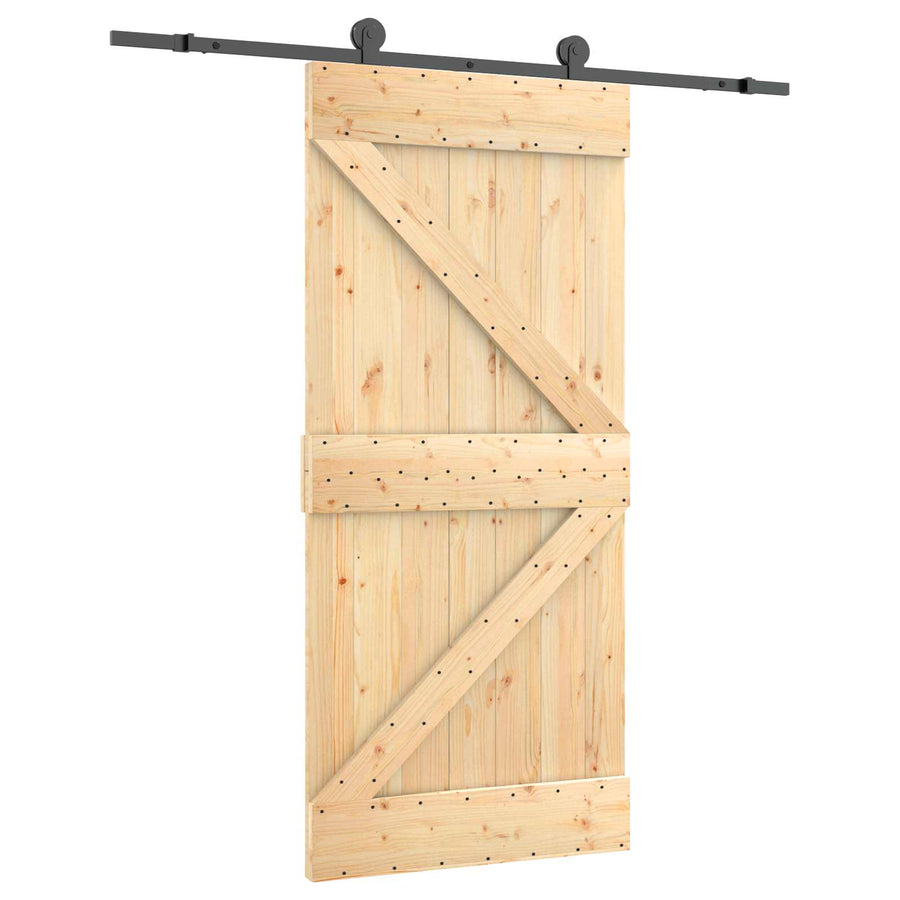 Schuifdeur Naturel en Zwart 95 x 210 cm Massief Grenenhout