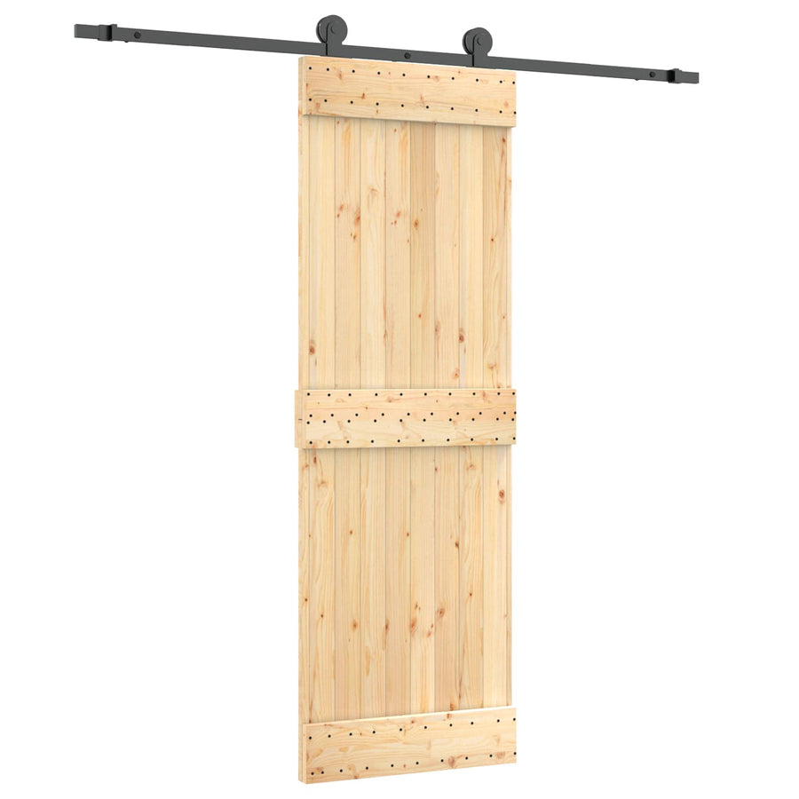 Schuifdeur Naturel en Zwart 70 x 210 cm Massief Grenenhout
